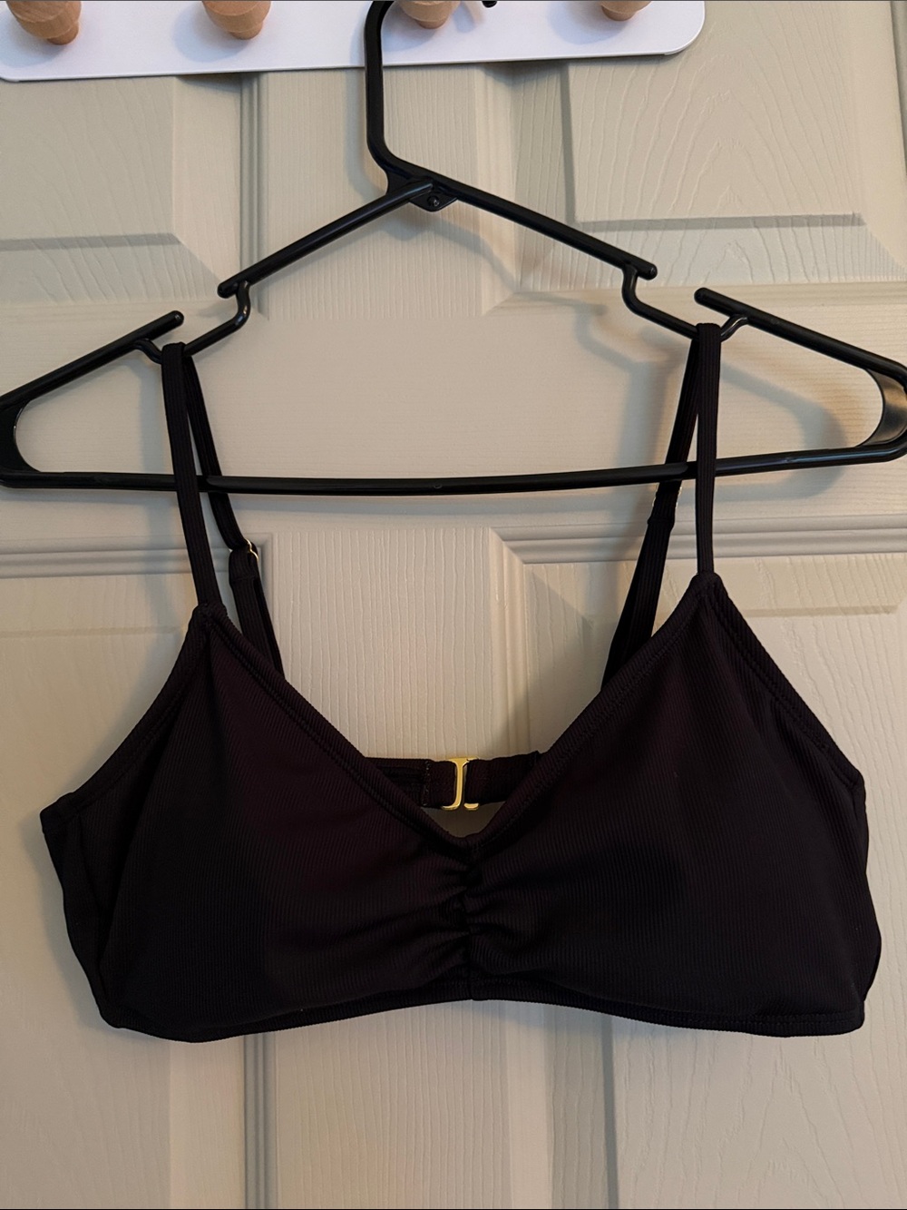 Shade & Shore Black Ribbed Bikini Top M with Adjustable Straps